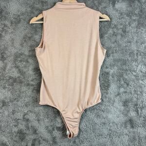 Mikey & Joey Mock Neck Bodysuit L Large Nude Beige